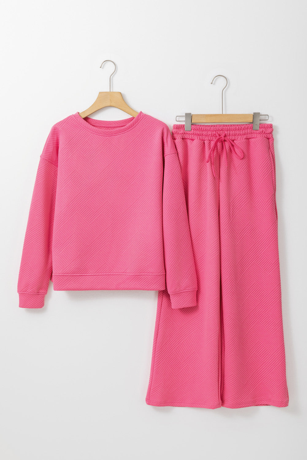 Beige Textured Loose Slouchy Long Sleeve Top and Pants Set