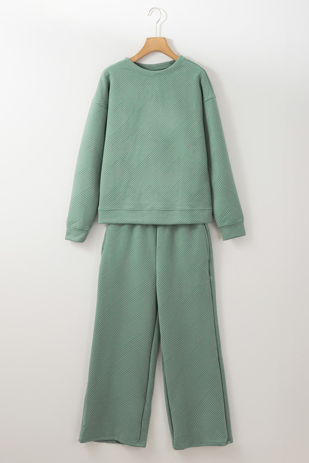 Beige Textured Loose Slouchy Long Sleeve Top and Pants Set