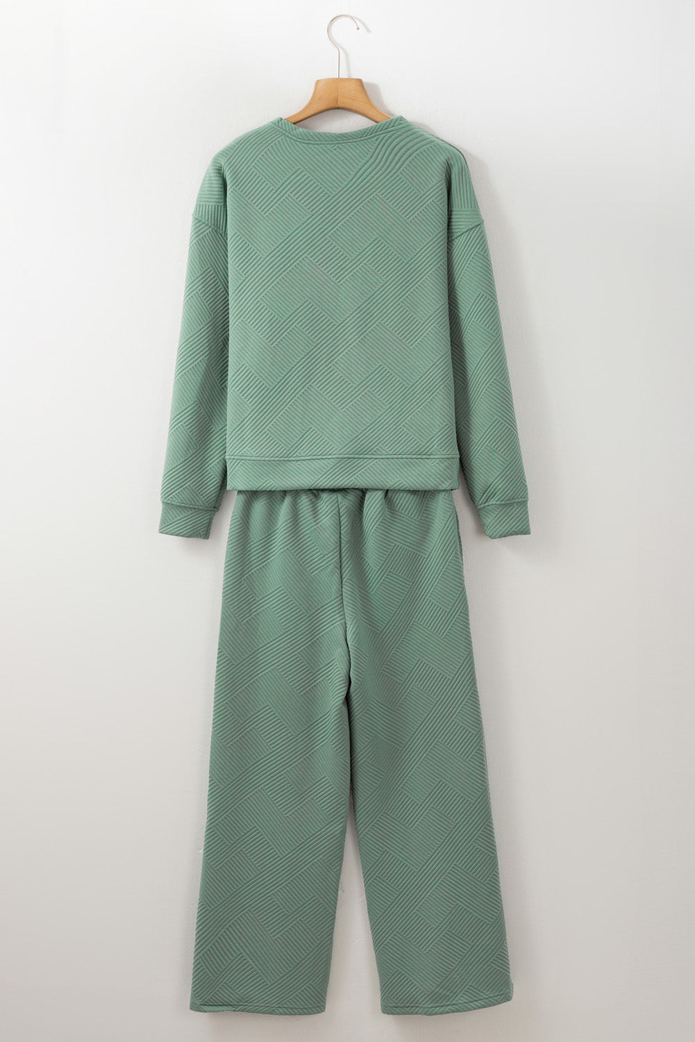Beige Textured Loose Slouchy Long Sleeve Top and Pants Set
