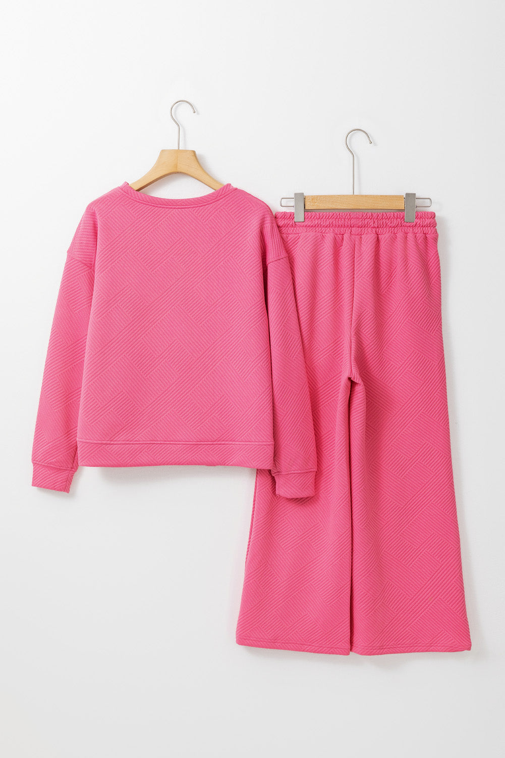Beige Textured Loose Slouchy Long Sleeve Top and Pants Set