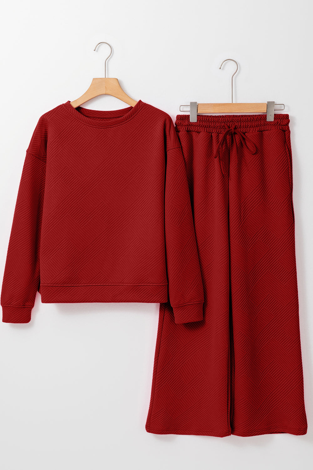 Beige Textured Loose Slouchy Long Sleeve Top and Pants Set
