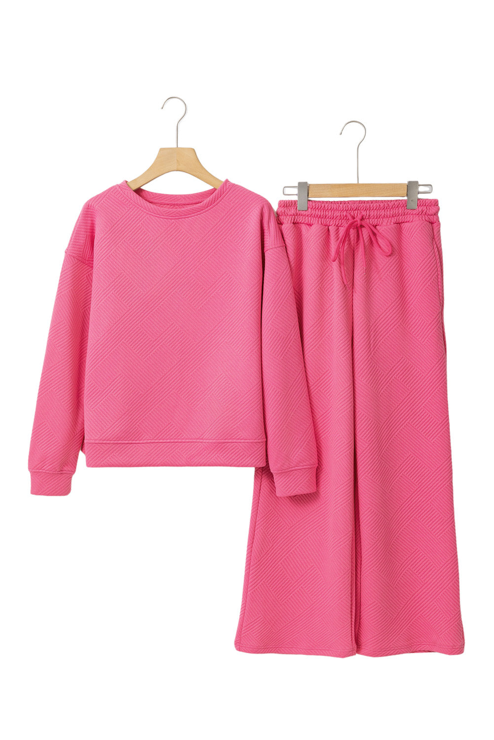 Beige Textured Loose Slouchy Long Sleeve Top and Pants Set