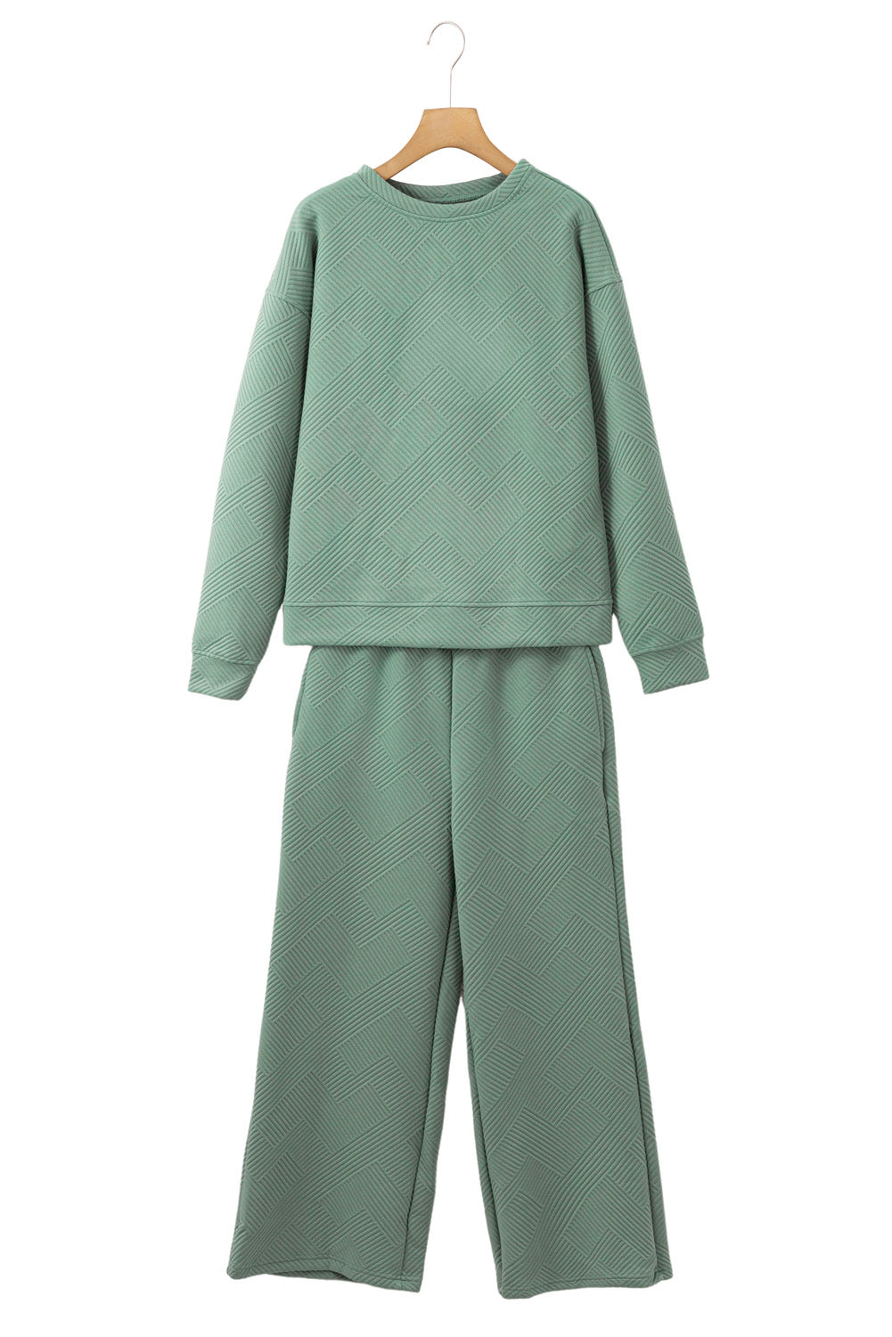 Beige Textured Loose Slouchy Long Sleeve Top and Pants Set