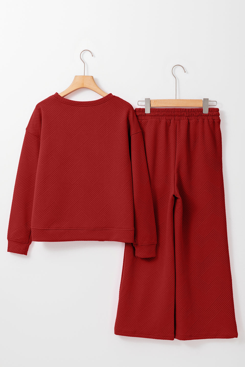 Beige Textured Loose Slouchy Long Sleeve Top and Pants Set